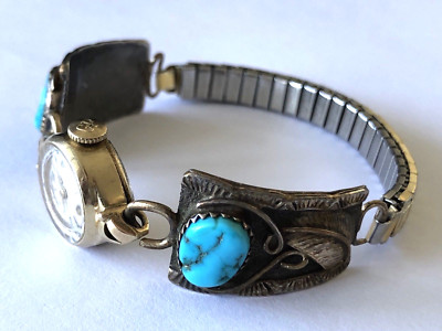 Navajo Sterling Natural Turquoise Girard Perregaux Winding Ladies Watch  Runs
