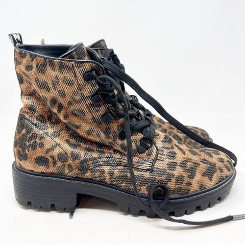 BOTAS DE MOTO KENDALL + KYLIE MARRÓN NEGRO PATRÓN LEOPARDO SUELA TACA MUJER TALLA 7-7.5
