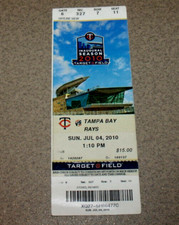 Minnesota Twins 7/4/2010 Full Ticket vs Tampa Longoria 3rbi Thome 2h Kapler 2rbi