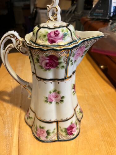 Antike Nippon handbemalte ROSEN Gold VERZIERUNGEN TEE-/KAFFEEKANNE 10"H - Bild 3 von 6