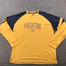 Nashville Predators Shirt Men XL Yellow Spell Out Long Sleeve Crewneck Casual