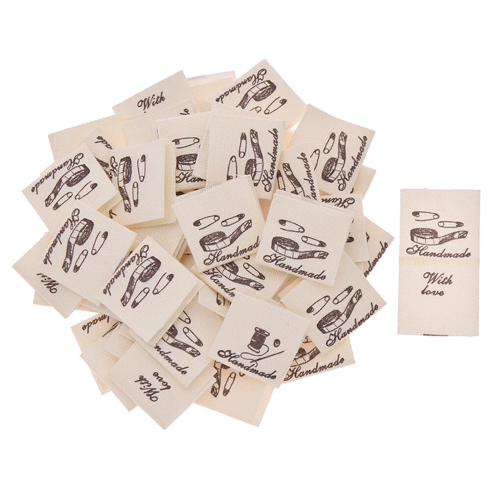 50Pcs with Love Labels Cotton Fabric Tags Clothing Bag Sewing Accessories DIY - Image 3 of 4