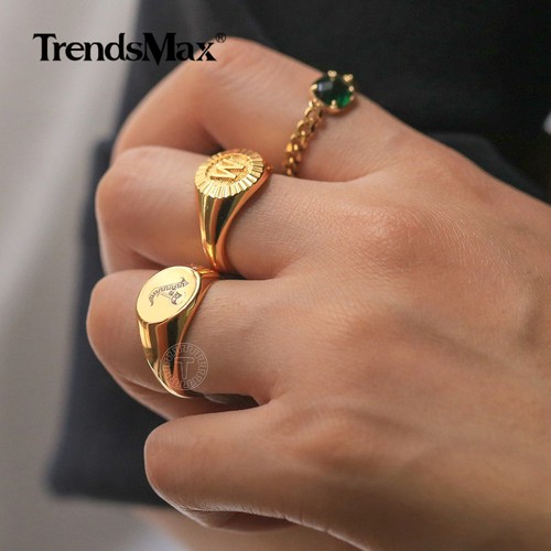 Anillo de sello inicial alfabeto enchapado en oro para hombres mujeres joyas con letras personalizadas nuevo - Imagen 6 de 36