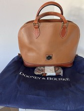 Dooney Bourke Brown Pebbled Zip Satchel Top Handle, Strap, Inner Pockets