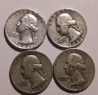 $1.00 face value, Lot of 4 WASHINGTON 90% SILVER QUARTERS LOW Cost shipping!