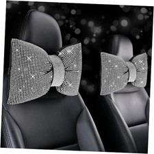 2 PCS Bling Car Pillows, Rhinestones Bowknot Bling Car Headrest 2pcs White
