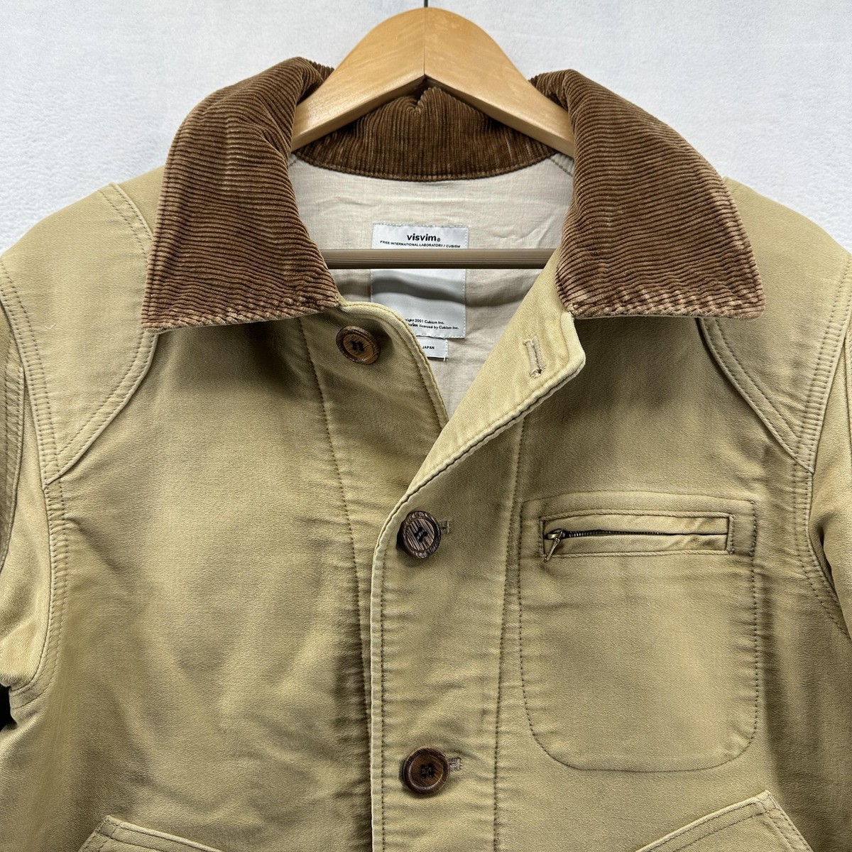 Visvim Jacket Mens Large Beige Canvas Corduroy Collar Workwear