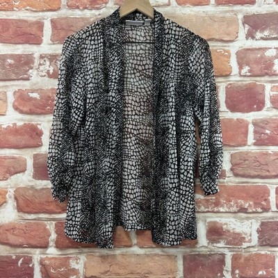 Susan Graver Shrug Top Womens M Black White Abstract Mesh Stretchy Shirt Topper