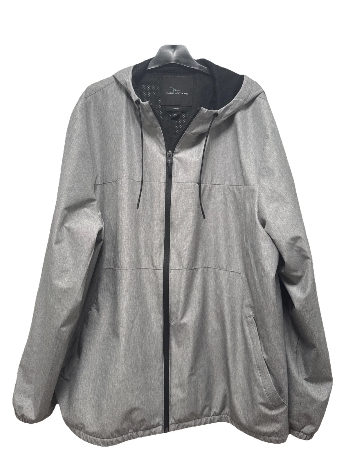 Mens XXL Marc Anthony Gray Hooded Mesh Lined Windbreaker Jacket Coat