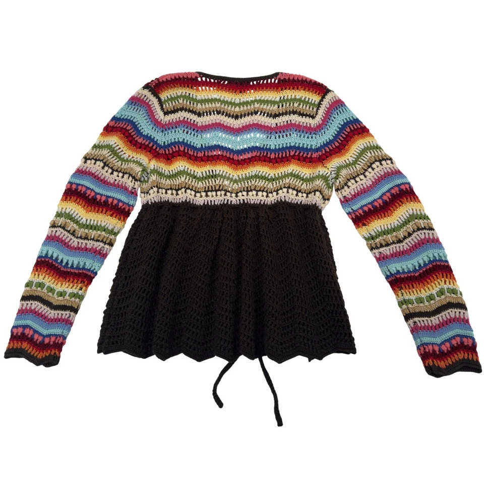 Boston Proper Crochet Knit Cardigan LRG Rainbow Open Front Grannycore Babydoll - Image 4 of 4