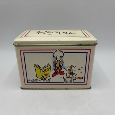 1982 Brian Fay Cartoon Chef Tin Recipe Card Box The Box Company Vintage Kitchen