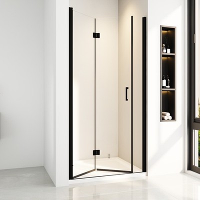 Duschabtrennung Duschwand Walk In Schwarz Faltbar Duschkabine Glas Dusche 6mm