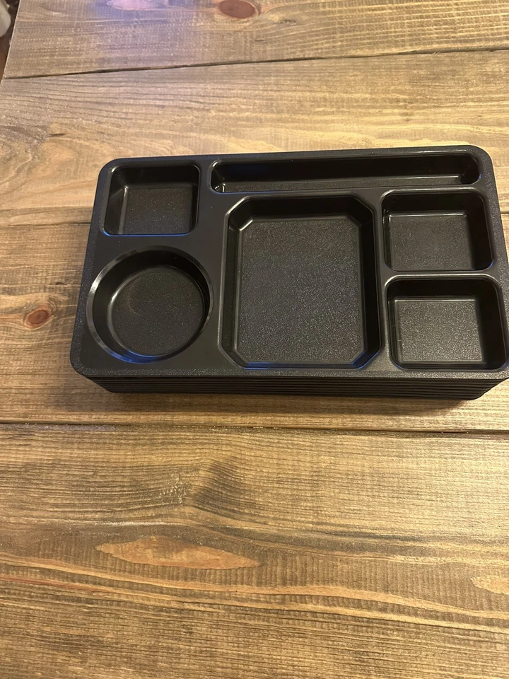 School Lunch Trays (8pc) Vintage 6 Compartment Black Cafeteria Daycare Divided  - Image 4 of 4