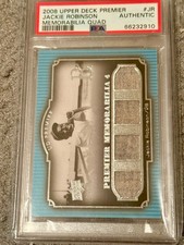 2008 UD Premier Jackie Robinson GAME USED MEM QUAD PSA AUTHENTIC POP 1
