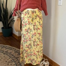Yellow Floral Maxi Skirt Boho Cottagecore Prairie Coquette Peasant Romantic