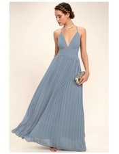Lulus Depths of My Love Pleated Dusty Blue Maxi Dress S
