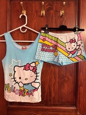 Vintage Sanrio Hello Kitty Sleepwear Blue Rainbow Set Women  s Tank L Shorts S 