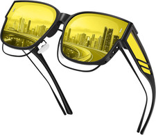 Night Vision Driving Glasses for Men Women - Oversized Square Polarized Fit over