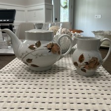 RARE Antique CMielow Poland Porcelain And Gold Rose Teapot And Creamer