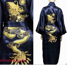 Sleepwear Nightwear Home Embroidery Dragon Men's Chinese Bath Robe Satin Loose