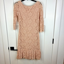 Calvin Klein Peach Blush Lace Floral Lined Dress Formal Size 10  f