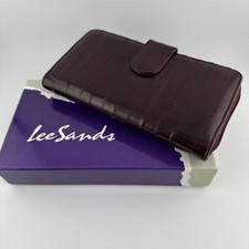 Vintage Lee Sands Burgundy Genuine Eel Skin Leather Zip Wallet Organizer Box