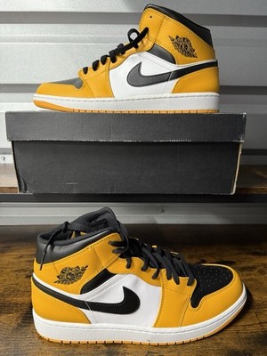 Nike Air Jordan 1 Mid Taxi Yellow Black Athletic Shoes Size 13 Men's 554724-701
