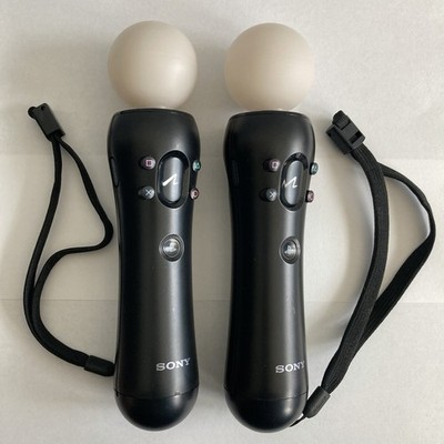 SONY CECH-ZCM1E PLAYSTATION 3 PS3 PS4 MOVE MOTION CONTROLLERS SET BLACK LOT OF 2