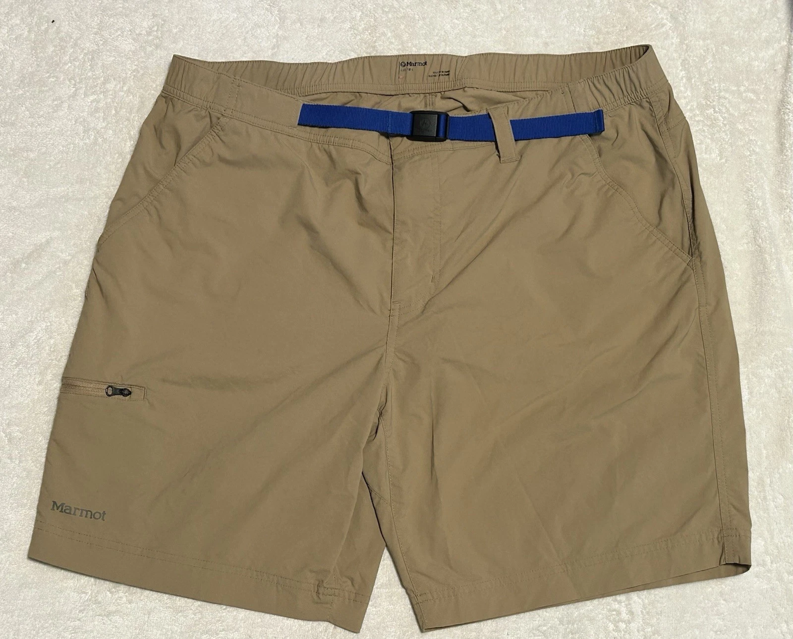 Marmot Arch Rock Shorts Belted 9” Inseam Hiking Flat Front Nylon Tan Men’s 40