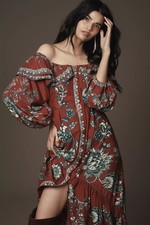 Farm Rio Red Tropical Landing Off Shoulder Maxi Dress NWT Size M
