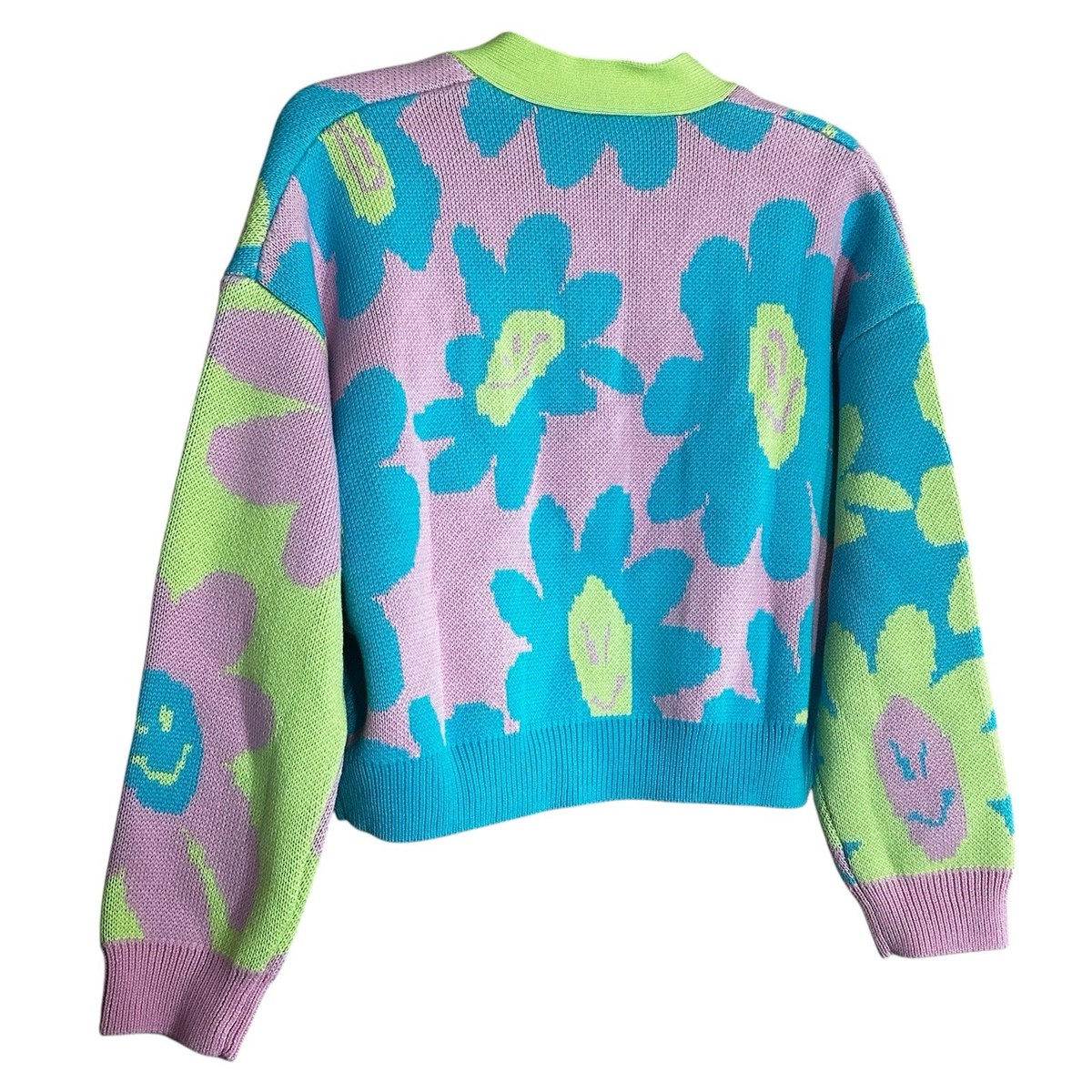 Lazy Oaf Smiley Flower Cardigan Pastel Y2K Dopamine Knit Cropped