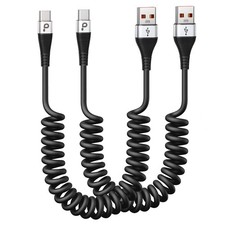 2 PCS 3FT Coiled USB A To Type C Charge Cord USB C Cable Fast Charging Data