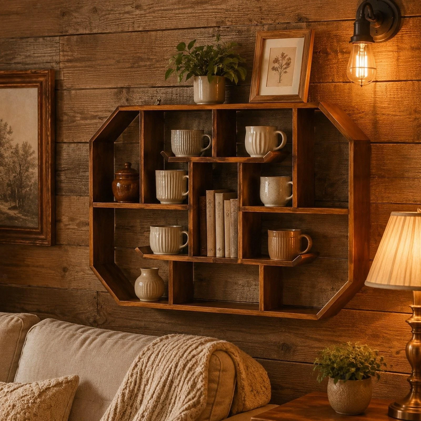 Wall Mounted Display Shelf Wooden Floating Shelf Rustic Unique Storage Rack for