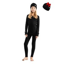 Merino Wool Base Layer Kids Set - Midweight Unisex Merino Wool X-Large Black