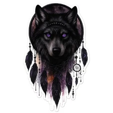 Black Wolf Dream Catcher - Vinyl Decal Sticker - Car Window Laptop - ebn20021