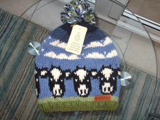 Pacamama  handmade wool Friesian Dairy Cow bobble beanie hat adult size NEW