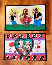 2 Vtg Popeye Olive Oyl Brutus Cartoon Floor Door Mats Nonwoven Carpet 31x20