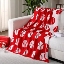 Buryeah Baseball Knit Throw Blanket, 50 x 60 Inch Sport Reversible Knitted Th...