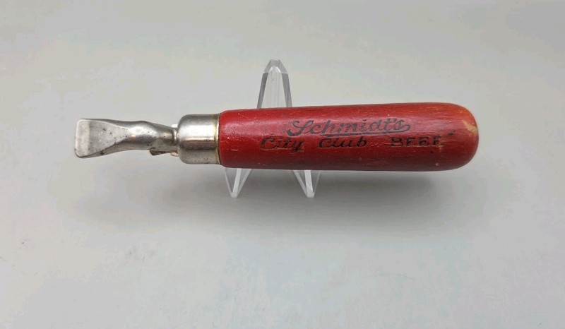 Vintage 1933 Schmidt's City Club Beer USA Bottle Opener Wood Handle 