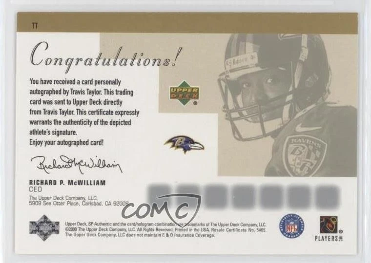 2000 SP Authentic Sign of the Times Travis Taylor #TT Rookie Auto RC - Image 2 of 2