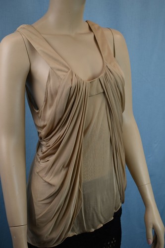NWT GIANNI VERSACE A53562 BEIGE VISCOSE SLEEVELESS DRAPED DRESS TOP 44 ITALY - Picture 2 of 12