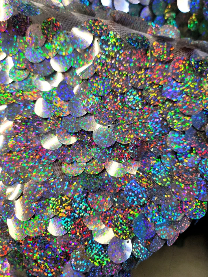 Paillette Sequins - Round Sequin Mermaid Medium Silver Sequins Fabric By Yard - Image 3 of 4