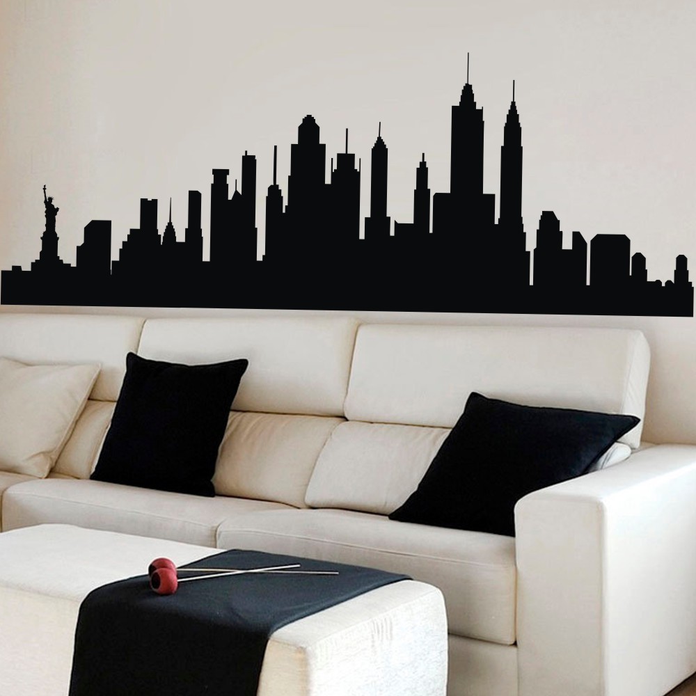Nova York Skyline Wall Sticker NYC Silhueta Inspirada Vinil Mural Art