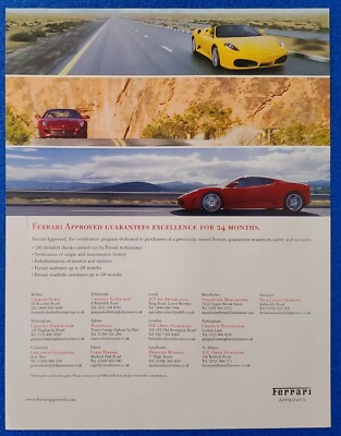 2010 FERRARI ''APPROVED'' CERTIFICATION CENTERS UK LOCATIONS COLOR PRINT AD F430