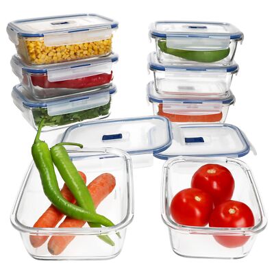 8x Pure Box Active Vorratsdose Glasschüssel mit Kunststoffdeckel 820ml & 1,22L 