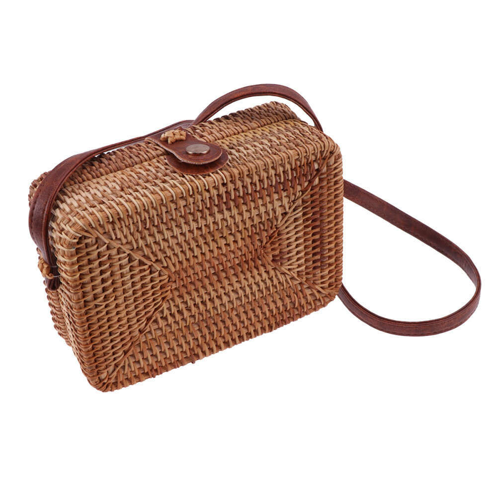 Women Crossbody Bag Square Rattan Casual Craft Basket Purse Women's Miss