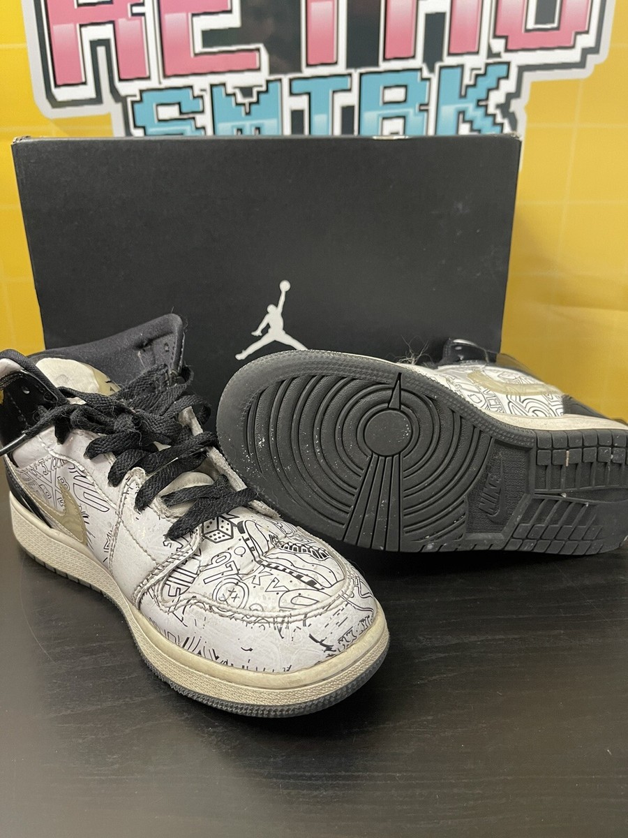 Nike Air Jordan 1 Mid SE DIY Black Graffiti DC4099-100 Kids 6.5y