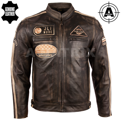 Aviatrix Men's Soft Real Leather Band Collar Patch Fashion Biker