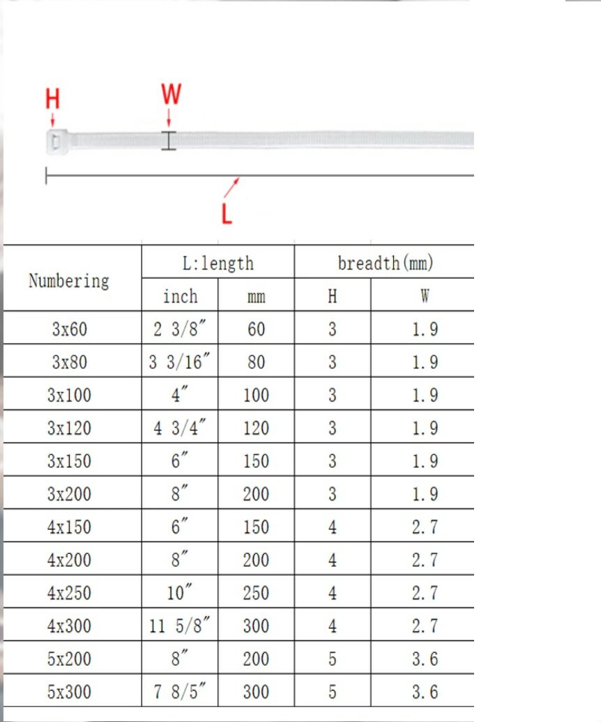 100PCS Selflocking plastic nylon tie White cable tie ring Zip Wire