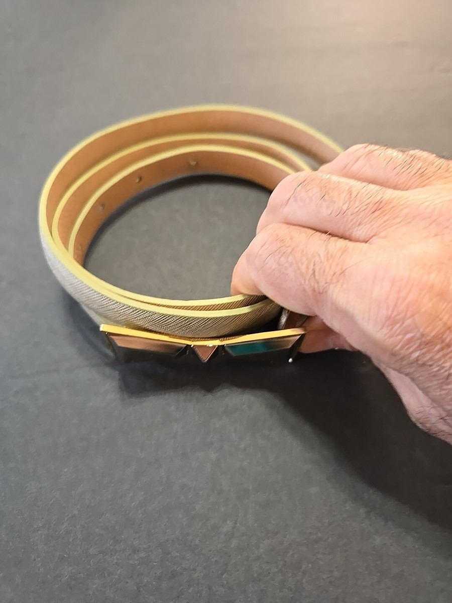 Ladies Vince Camuto Gold Bow Tie Thin Leather Belt XL | eBay display picture 2
